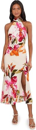 Adrianna Papell Printed Satin Dress Womens Dress Champagne : 14, Elastane/Polyester
