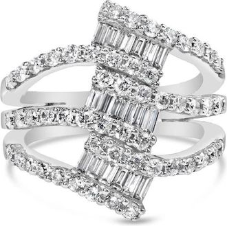 House of Brilliance 18K White Gold 1 3/4 Cttw Diamond Multi Crossover and Split Shank Cocktail Ring