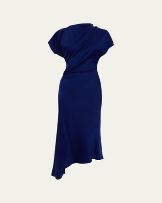 Victoria Beckham Asymmetric Twist Satin Midi Dress