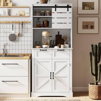 Costway Costway 180cm Tall Kitchen Cupboard Buffet Pantry Sideboard w/Power Outlet in White