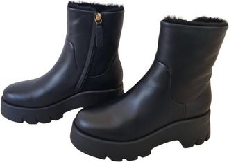 Gianvito Rossi Faux Fur Lined Black Leather Ankle Boots Size 39