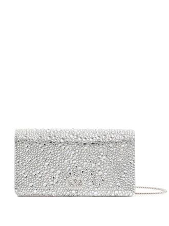 Valentino Garavani Vlogo Signature sparkling-embroidery clutch bag - women - Viscose/Silk/Rhinestone - One Size - Silver