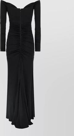 Elisabetta Franchi long sleeve off shoulder ruched gown