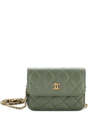 Chanel Pearl Crush Flap Clutch with Chain Quilted Lambskin Mini crossbody bag - women - Calf Leather - One Size - Green