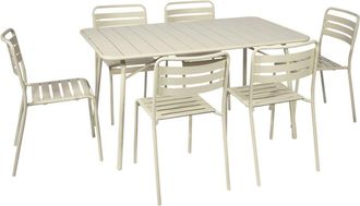 Sweeek Set mesa de jard&iacute;n bistr&oacute; plegable de acero con 6 sillas, 140cm, beige