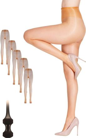 Lechery 5-Pack Glossy Sheer Ladder Resistant Party Evening Tights for Women in Caramel at Nordstrom, Size Large/x-Large