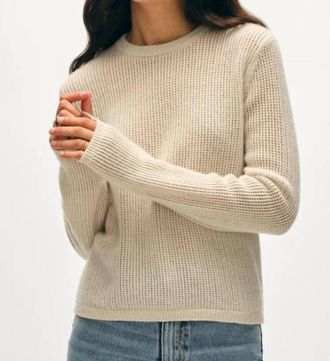 White + Warren Cashmere Waffle Mesh Crew Sweater In Natural Heather