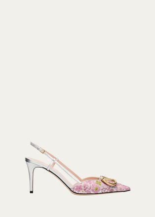 Valentino Garavani 80mm VLogo Floral Jacquard Slingback Pumps