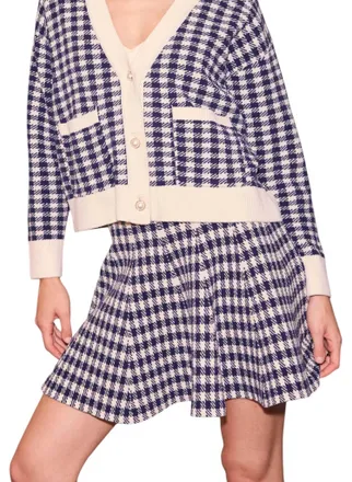 Skies Are Blue Clothing Soft Gingham Flared Mini Skirt In Navy & Stone