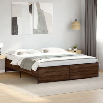 vidaXL Vidaxl - Estructura Cama Madera Ingenier&iacute;a Metal Marr&oacute;n Roble 200x200 Cm
