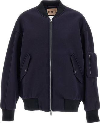 Plan C Blue Scuba Technical Fabric Zip Bomber Jacket