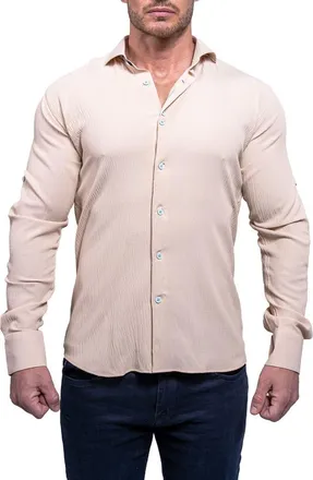 Maceoo Einstein Resistance Contemporary Fit Textured Button-Up Shirt in Light Brown at Nordstrom, Size Xxx-Large