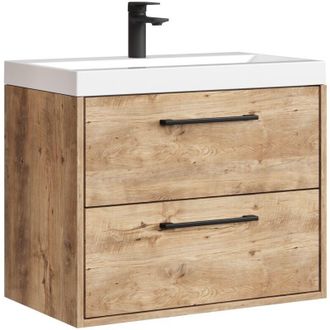 Badplaats Set mobili da bagno Florence 01 60 cm - Rovere castagno - Mobile lavabo sospeso con chiusura ammortizzata