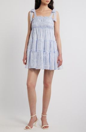 All in Favor Tiered Eyelet Mini Sundress in Light Blue at Nordstrom, Size X-Large