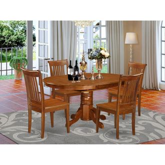 East West Furniture 5 Pc Avon with Leaf and 4 Wood Chairs in Saddle Brown