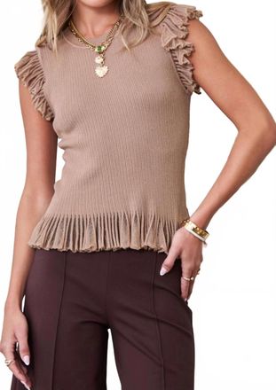 Current Air Flutter Sleeve Sweater Knit Top In Taupe