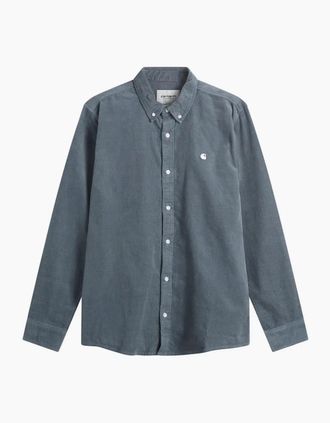 Carhartt Work in Progress Mens Carhartt WIP L/S Madison Fine Cord Shirt Cozy Blue/Wax - Grey - Size: 42/Regular