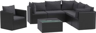 vidaXL Set De Muebles De Jard&iacute;n Y Cojines 7 Pzas Rat&aacute;n Sint&eacute;tico Negro Vidaxl