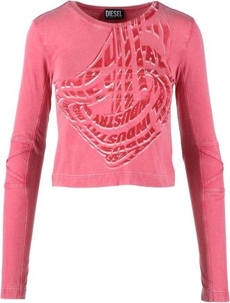 Diesel Katoenen T-shirt - Dames - Longsleeves - Roze - S - Katoen - Tops