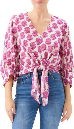 Karen Kane Batik Print Tie Front Cotton Top in Pink Print at Nordstrom, Size X-Large