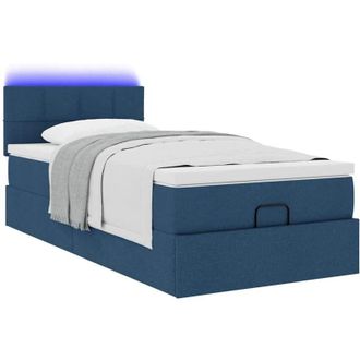 vidaXL Cama Otomana Con Colch&oacute;n Y Luces Led Azul 90x200 Cm Tela Vidaxl