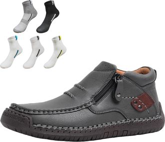 Generic Mens Handmade Premium Leather Slip-On Driving Boots, Side Zipper Non-slip Wide Toe Flat Shoes, For Hiking,Walking,Travel (06,12.5)