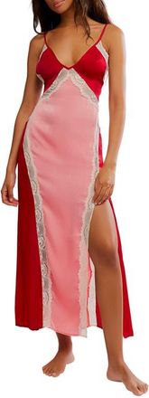 Free People Some Kind of Love Lace Trim Open Back Nightgown in Sweetie Pink Combo at Nordstrom, Size X-Large