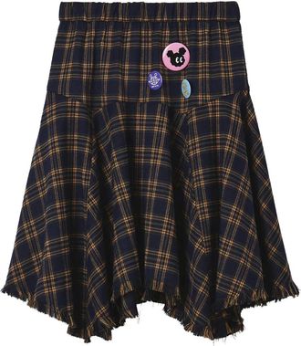 Mini Cream Geruite mini-rok met franje - Blauw