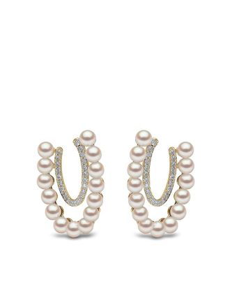 Yoko London 18kt yellow gold Sleek Akoya pearl diamond earrings - women - 18kt Yellow Gold/Diamond/Akoya Pearl - One Size