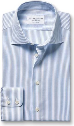 CHARLES TYRWHITT Luxury Stripe Cotton Formal Shirt - Light Blue Single Cuff Size 14.5/32 by Charles Tyrwhitt