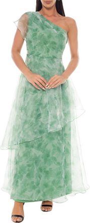 OLEG CASSINI One Shoulder Floral Organza Gown in Green Multi at Nordstrom Rack, Size X-Large