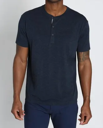Jachs NY Stretch Poly Viscose Short Sleeve Henley Tee In Navy