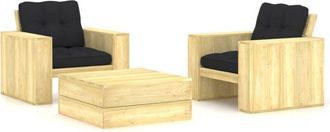 vidaXL Set Muebles De Jard&iacute;n Y Cojines 3 Pzas Madera Pino Impregnada Vidaxl