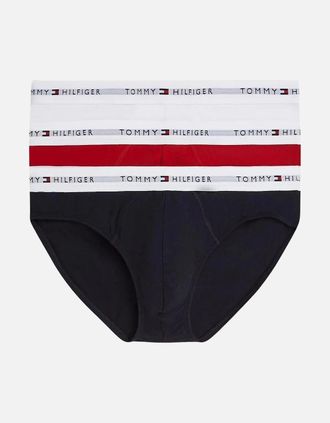 Tommy Hilfiger Mens 3-Pack Signature Cotton Briefs, Red/White/Navy - Black - Size: 33/32/32