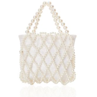 Babeyond Women Pearl Clutch Purse - Bucket Beaded Bridal Evening Bag Formal Reticulated Bag with Inner Bag for Party Wedding, Off-white