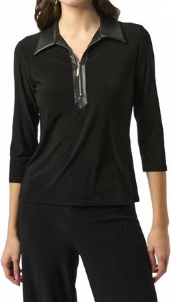 Joseph Ribkoff Womens Zip Front Faux Collared Top In Black