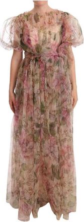 Dolce & Gabbana Bloemenprint Zijden Maxi Jurk - Dames - Avondkleed - Veelkleurig - XS - Nylon - Kleedjes