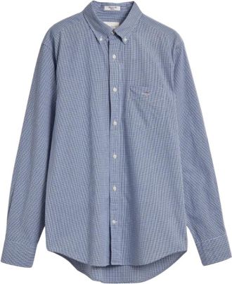 GANT Regular Poplin Micro Gingham Overhemd - Heren - Casual Overhemden - Blauw - L - Katoen - Overhemden