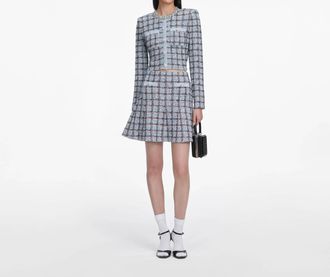 Self Portrait Check Knit Mini Skirt In Blue