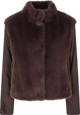Herno Dark Brown High Neck Cashmere Sleeves Polyester Jacket