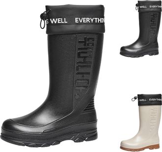 Generic Mid Calf Rain Boots for Men Wellington Slip On Tall Water Shoes Waterproof Slip Resistant Rubber Boots Outdoor Fishing Gardening Work Mud Boot for Men