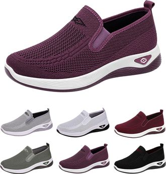 Generic Slip On Walking Shoes for Women Mesh Breathable Lightweight Casual Orthopedic Sneakers Ladies Wide Fit Orthopedic Trainers Non-Slip Comforble Walking 