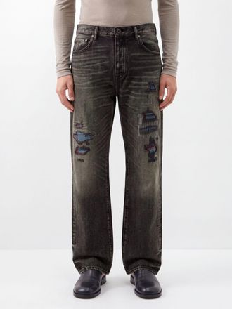 Purple Straight-Fit Cotton Denim Jeans with Worn Effect