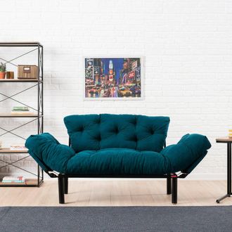 Dmora Sof&aacute; Cama 2 Plazas Guchol, Almacenaje, Reclinable, Apoyabrazos, 155x70 Cm Azul