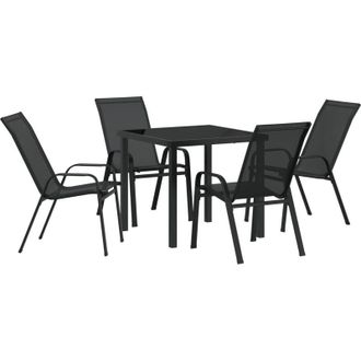 vidaXL Conjunto De Comedor De Jard&iacute;n 5 Pcs Negro Textileno Y Acero Vidaxl