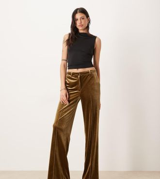 Asos Tall - Pantaloni dritti slim sartoriali in velluto color oliva-Verde