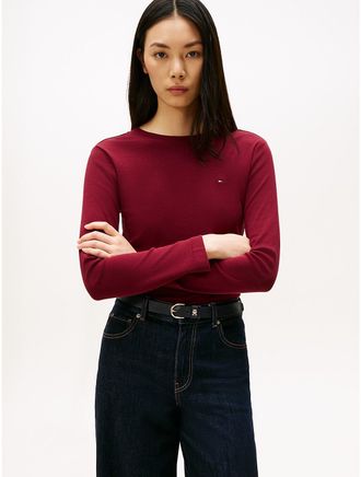 Tommy Hilfiger Womens Long-Sleeve Crewneck Favorite T-Shirt - Burgundy - XXL