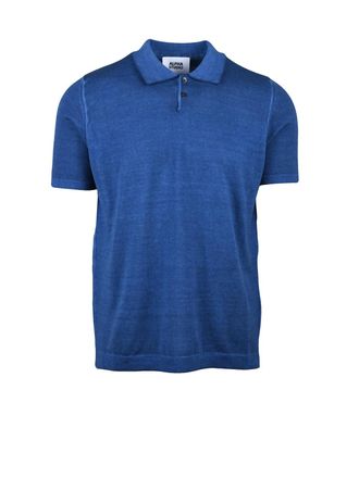 Alpha Studio Indigo Cotton Knit Polo