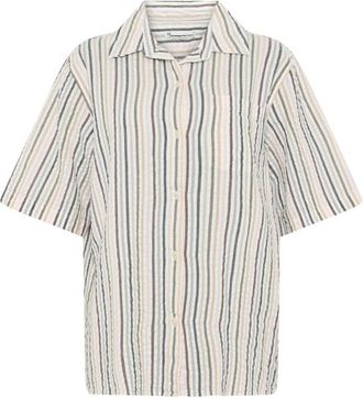 Knowledge Cotton Apparel Seersucker Stripe Short Sleeved Shirt Bluse f&uuml;r Damen | grau