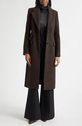 Reiss Kai Check Wool Blend Boucl&eacute; Coat in Chocolate Brown at Nordstrom, Size 10